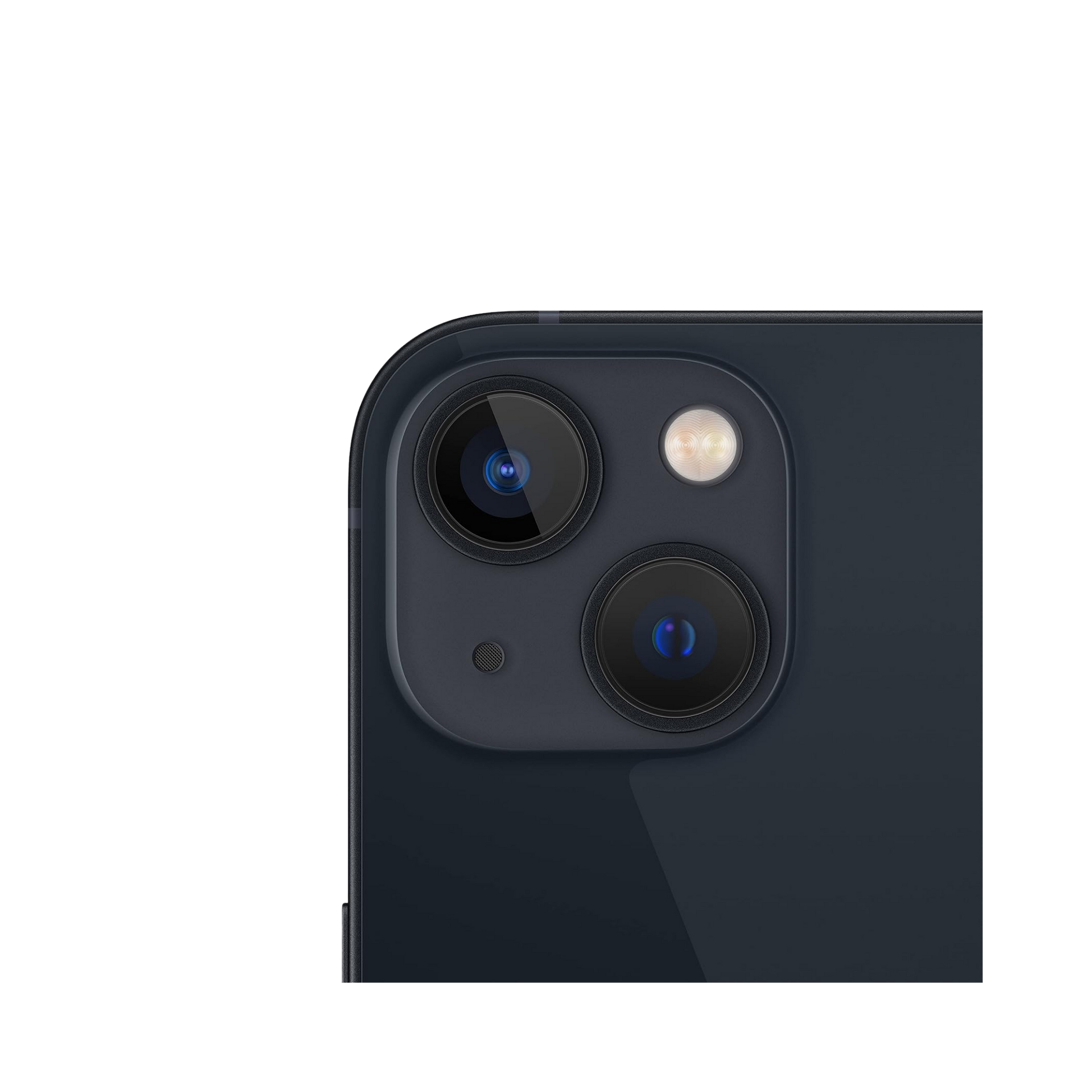 Close-up of the rear camera area of a dark navy smartphone on a plain white background.