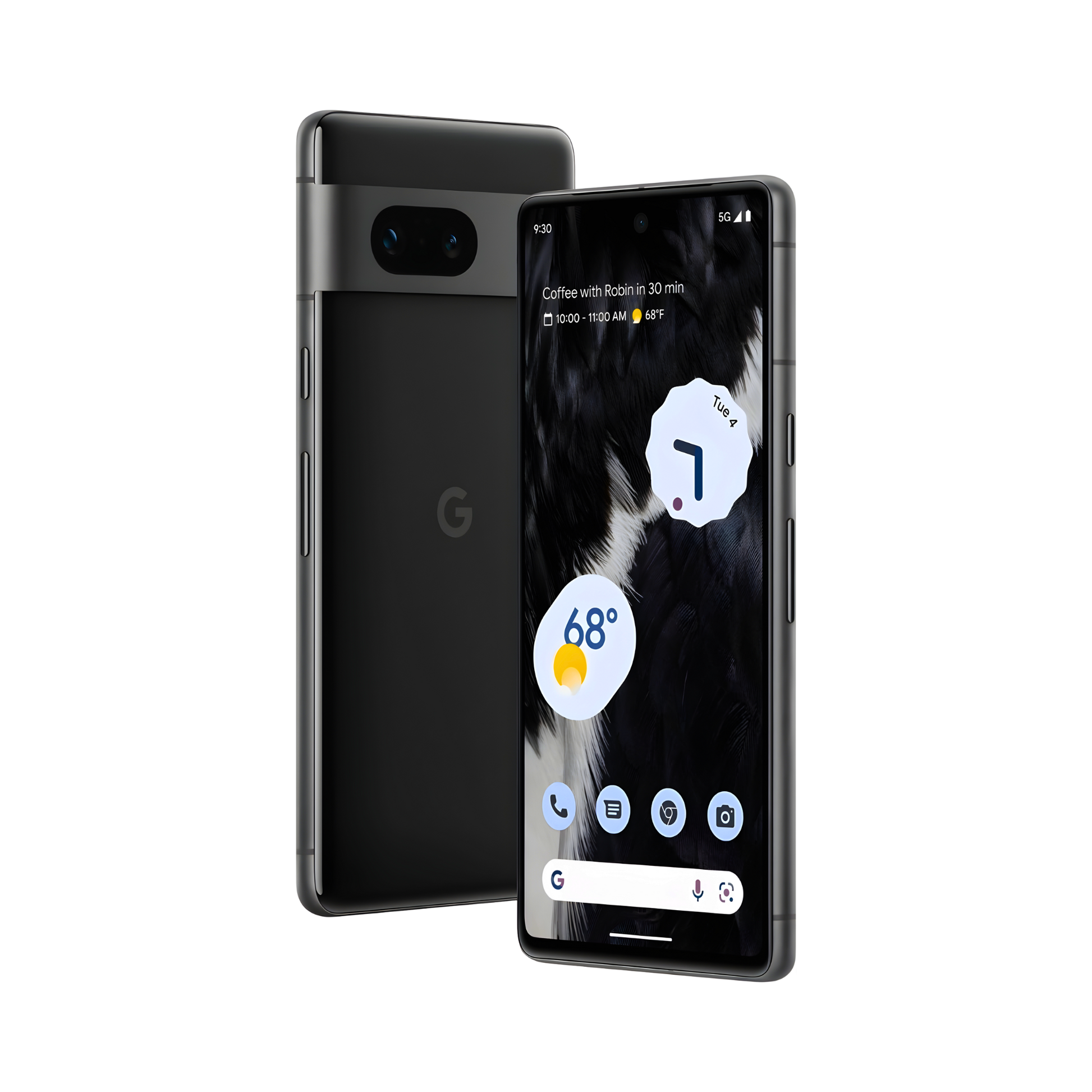 Google Pixel 7 128GB 5G smartphone front screen and back camera in Obsidian color