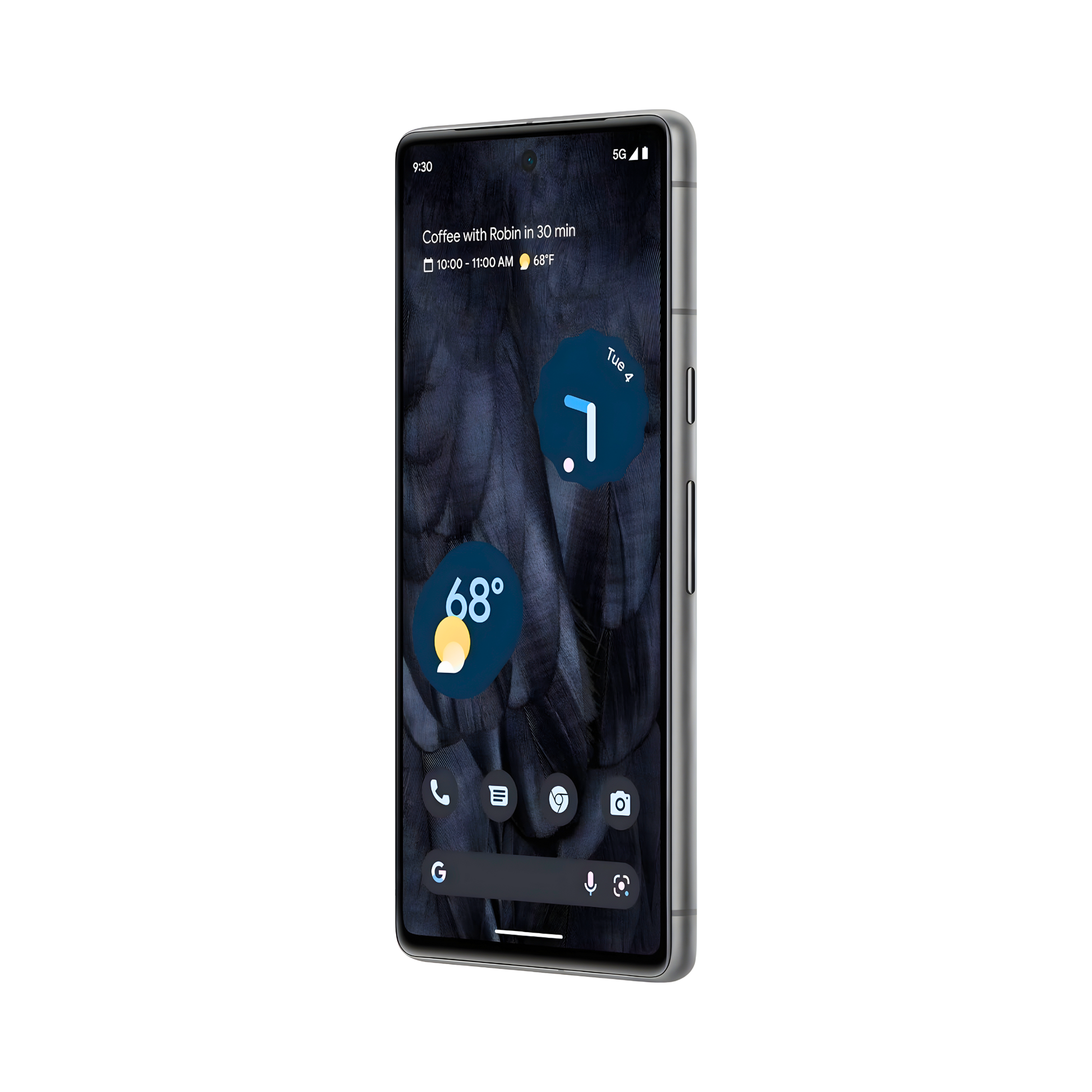 Google Pixel 7 unlocked left side angle showing SIM tray slot and sleek aluminum frame