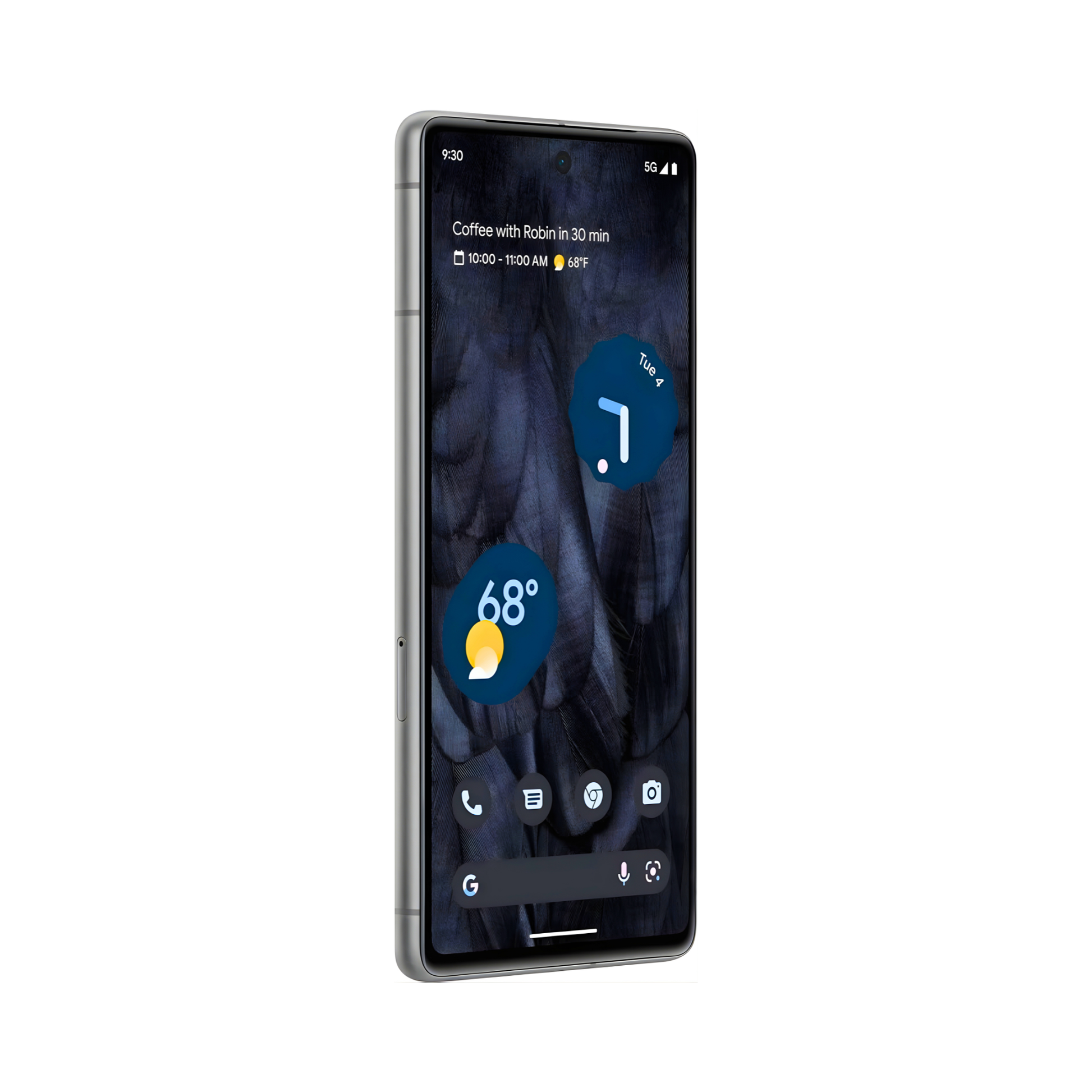 Google Pixel 7 Obsidian right side angle showing volume and power buttons with slim profile