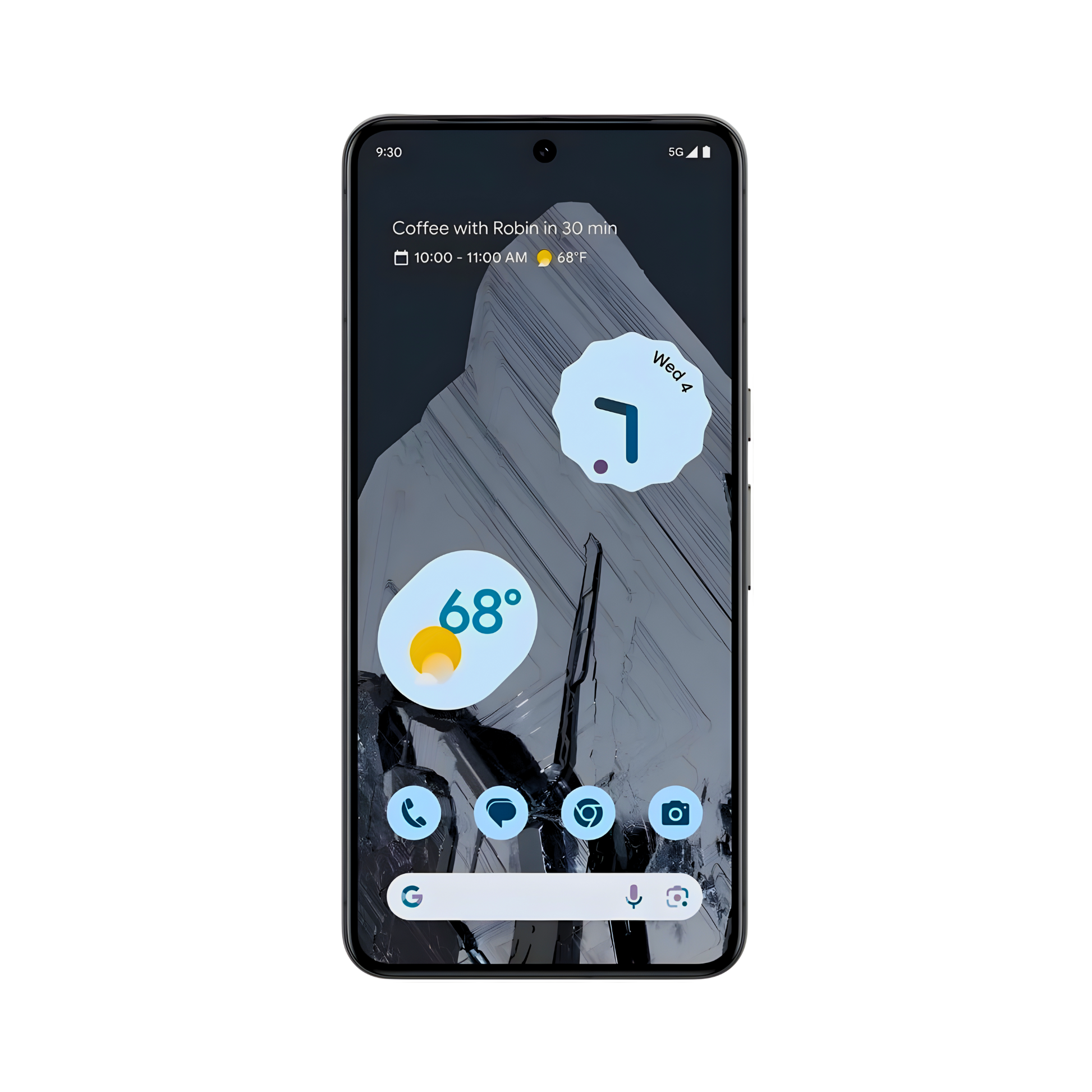 Google Pixel 8 Pro front view showing 6.7 inch 120Hz OLED display with Android home screen