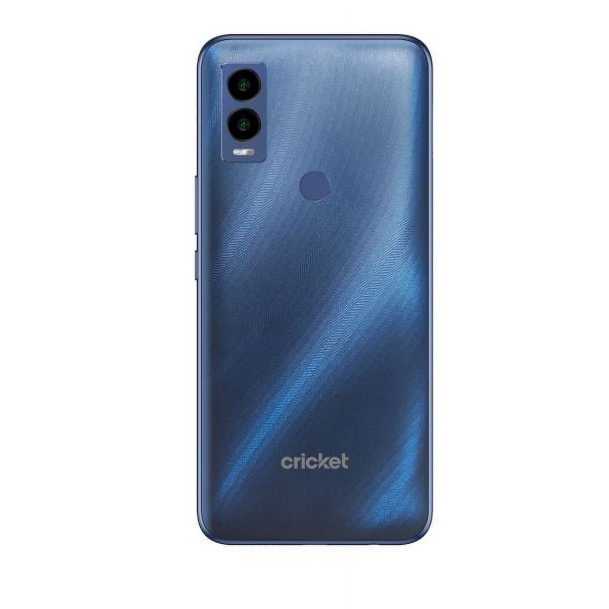 Blue smartphone with 'cricket' branding on a white background
