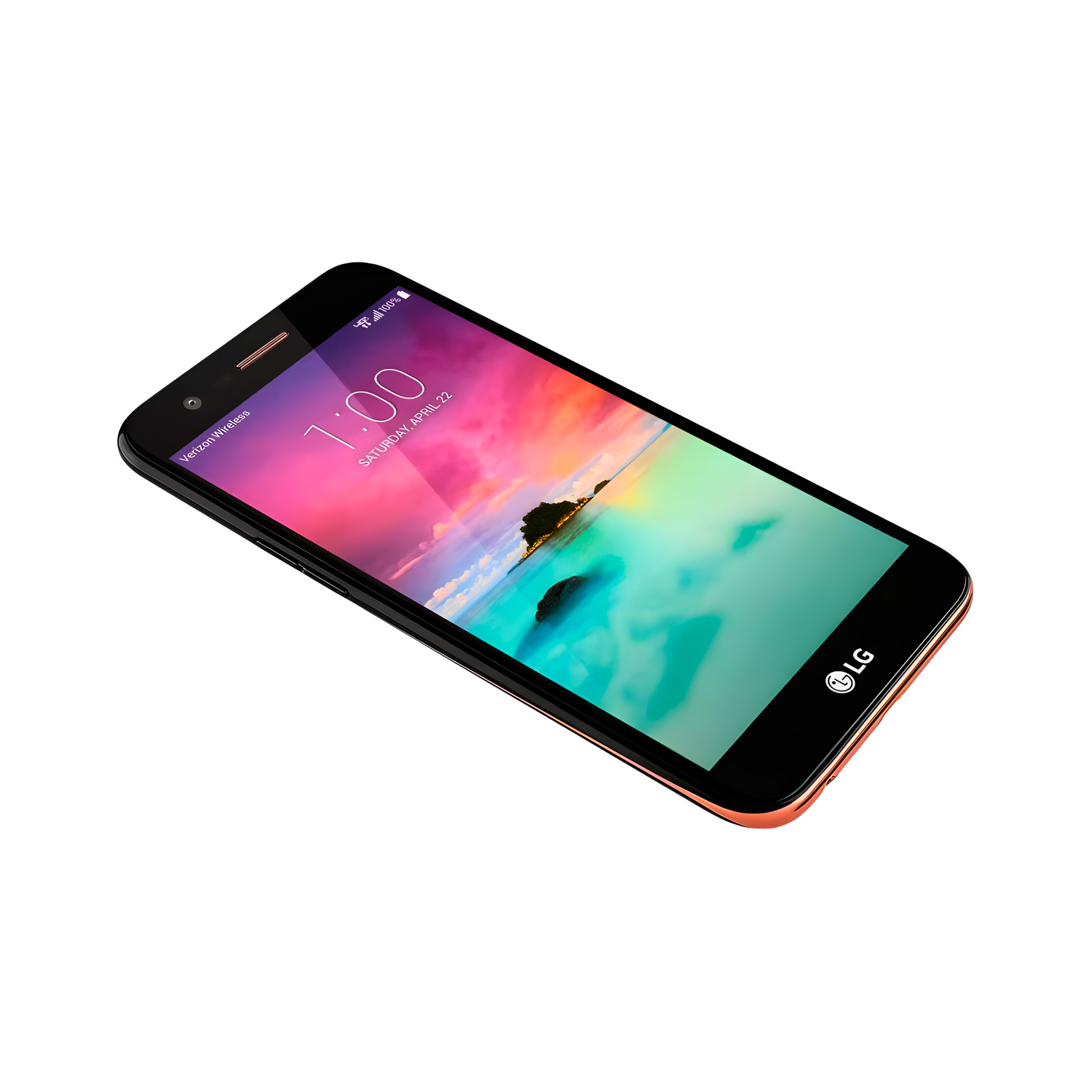 LG K20 V Verizon 4G LTE phone flat perspective showing full screen and LG branding