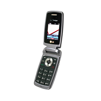 An open silver flip-style mobile phone with a black keypad and a small screen displaying a map, isolated on a white background.