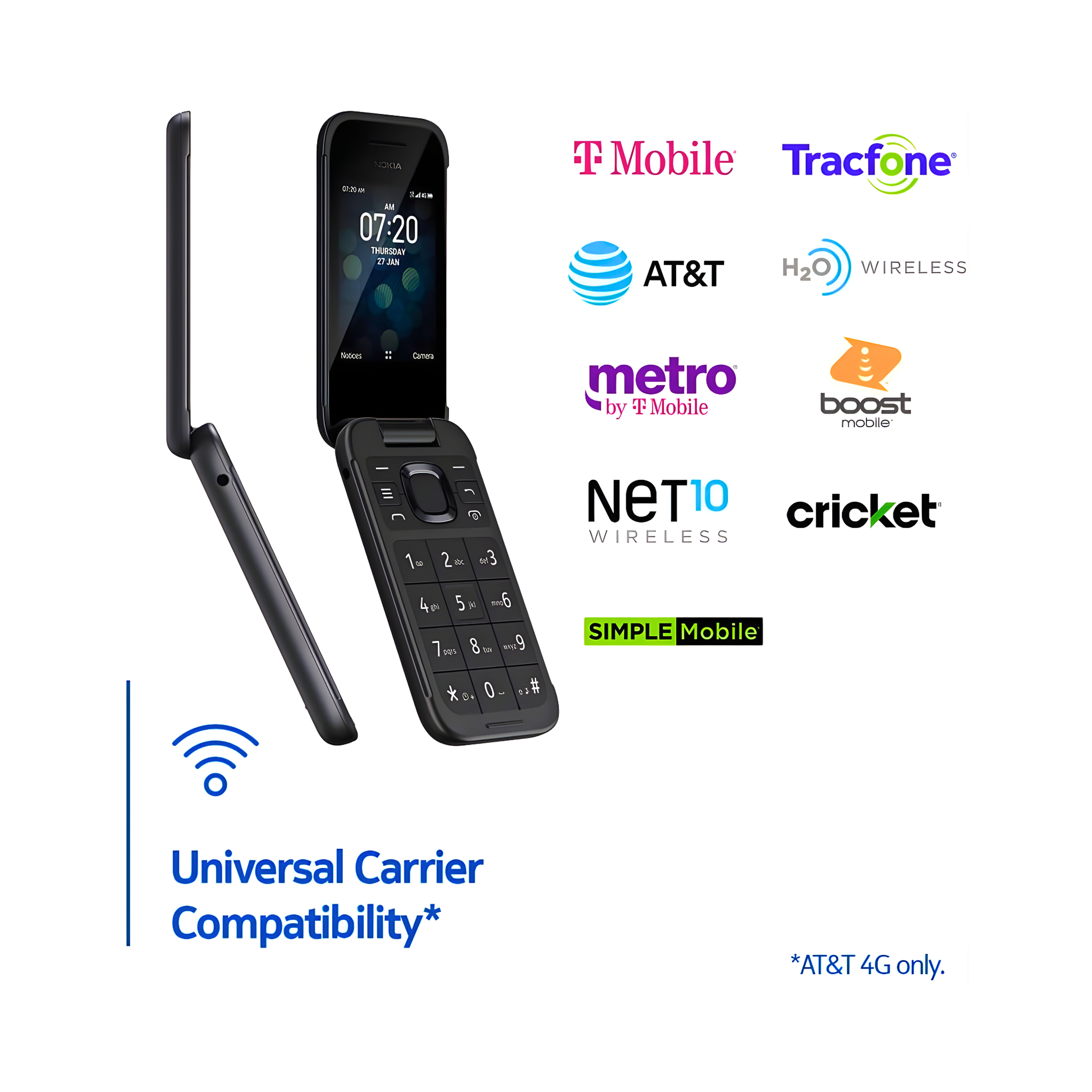 Nokia 2780 Flip unlocked universal carrier compatibility T-Mobile AT&T Verizon Cricket Metro